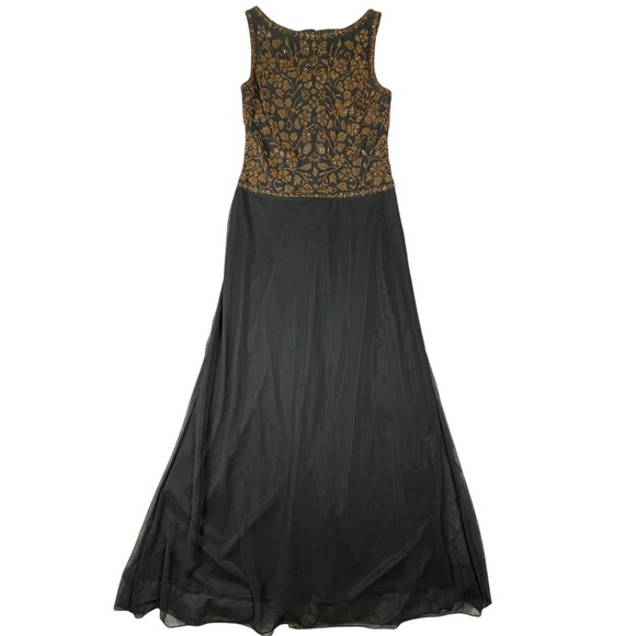 Tadashi Black Copper Beaded Bodice Romantic Classic Formal Evening Gown - Sz MP - Picture 1 of 16